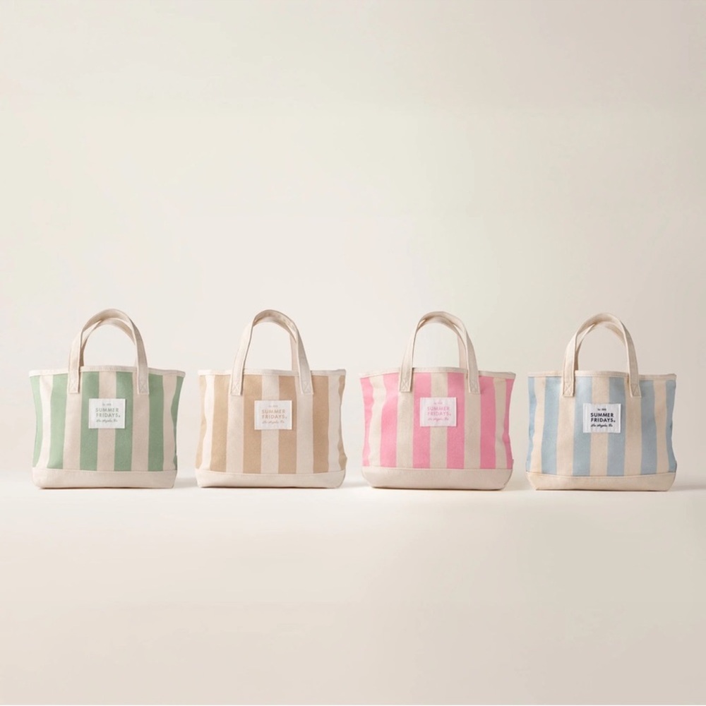 Summer Fridays Striped Canvas Tote in Beige and Cream Stripe Limited Edition - Picture 4 of 4